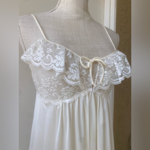 vtg maidenform negligée lace set nightgown robe silky union made usa ivory sz. s - Picture 3 of 16